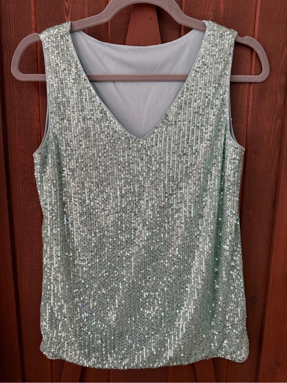 Mint Green Sequin V-Neck Tank Top